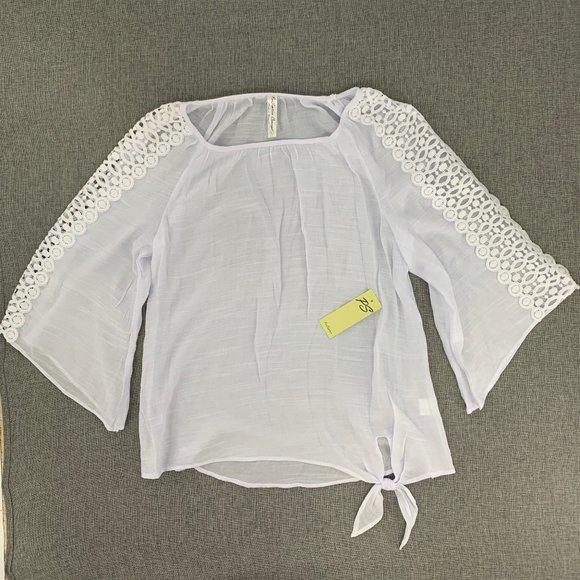 Brand New! Perseption Concept White Boho Blouse Wide 3/4th Sleeves Small Crochet - Picture 1 of 11